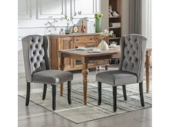 Juego de 4 sillas de comedor de terciopelo, patas de roble, diseño elegante, gris (L 103,68 x An 50,29 x Al 46,36 cm)