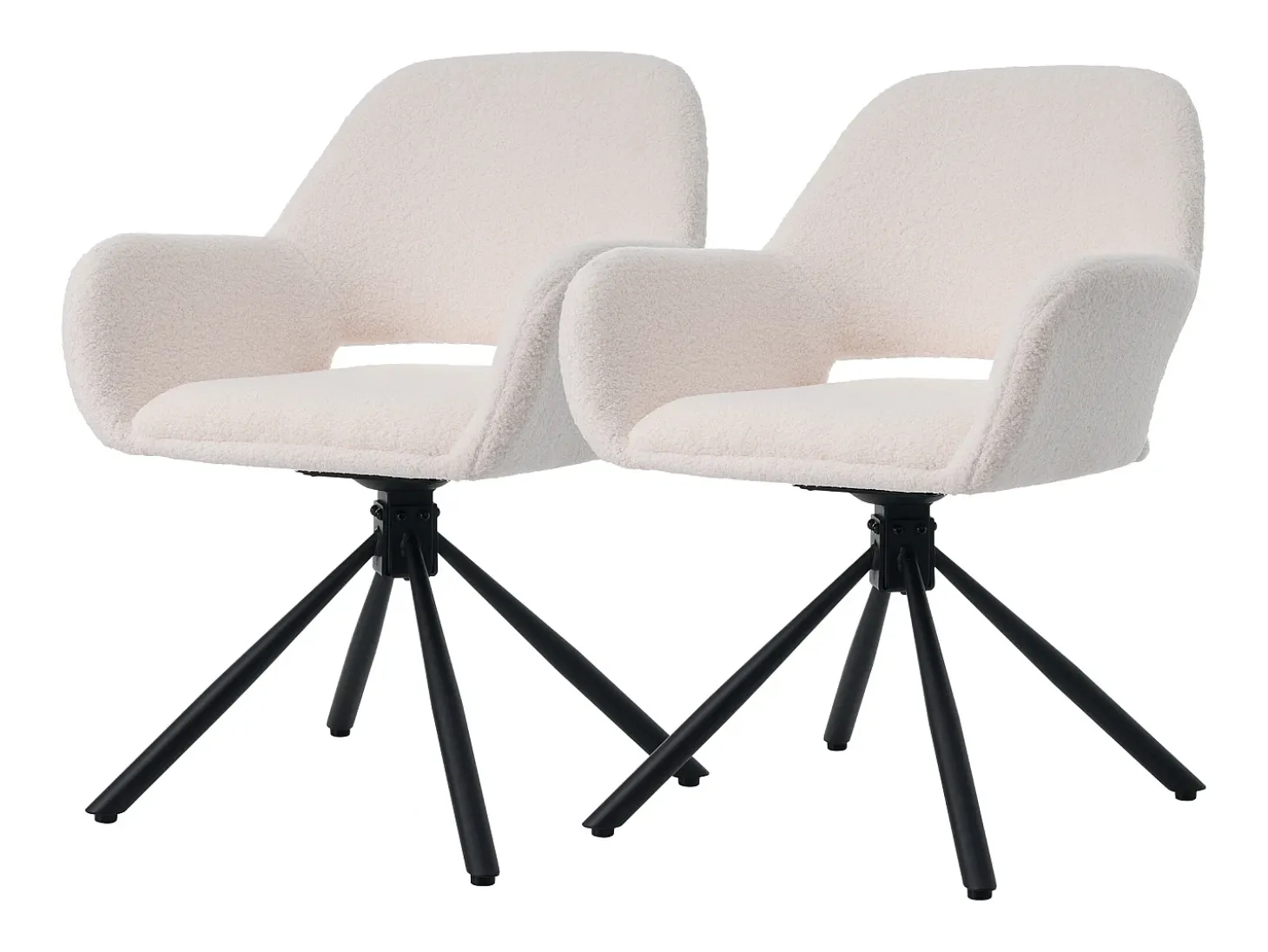 Juego de 2 sillas de comedor - tela sherpa blanca - con reposabrazos y función giratoria