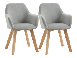 Juego de 2 sillas de comedor, sillas de cocina tapizadas con reposabrazos, aspecto terciopelo, patas de madera, color gris