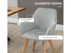 Juego de 2 sillas de comedor, sillas de cocina tapizadas con reposabrazos, aspecto terciopelo, patas de madera, color gris
