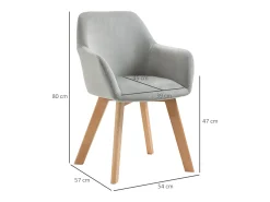 Juego de 2 sillas de comedor, sillas de cocina tapizadas con reposabrazos, aspecto terciopelo, patas de madera, color gris