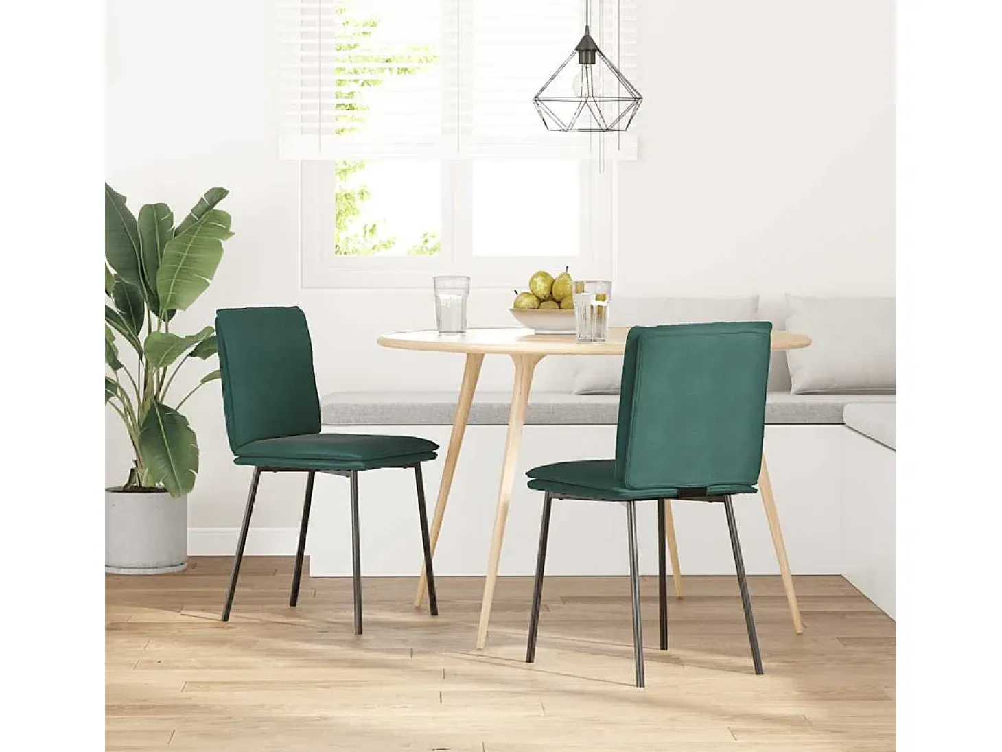 Juego de 2 sillas de comedor de terciopelo verde oscuro