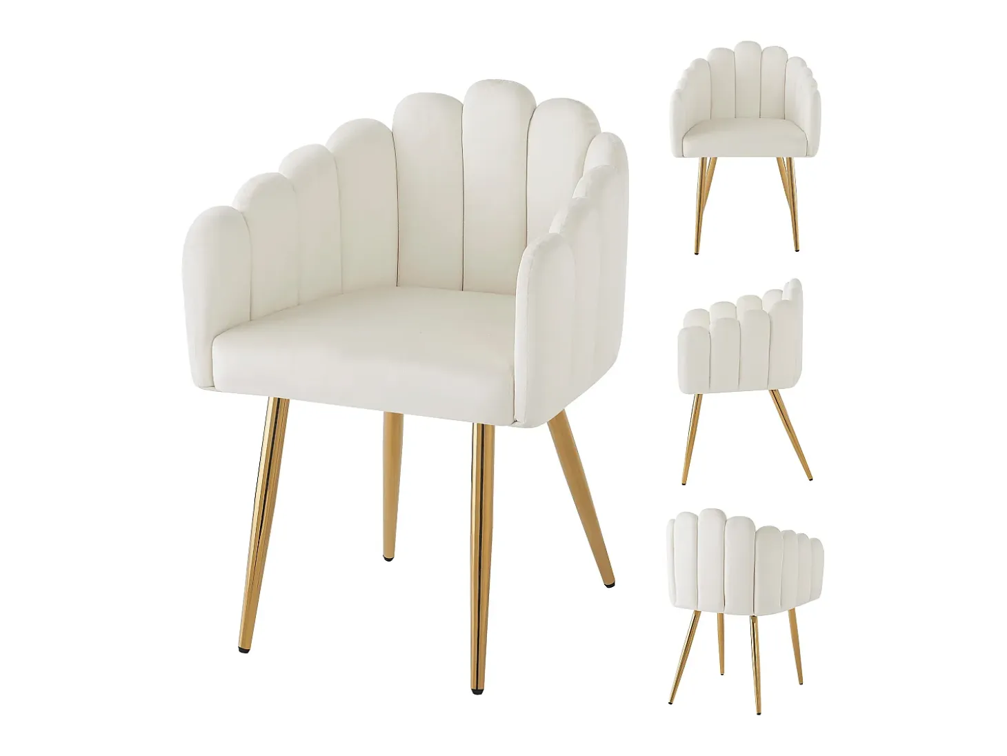 Juego de 4 sillas de comedor - 61 x 51,5 x 82 cm - Patas de hierro galvanizado dorado y terciopelo - Beige