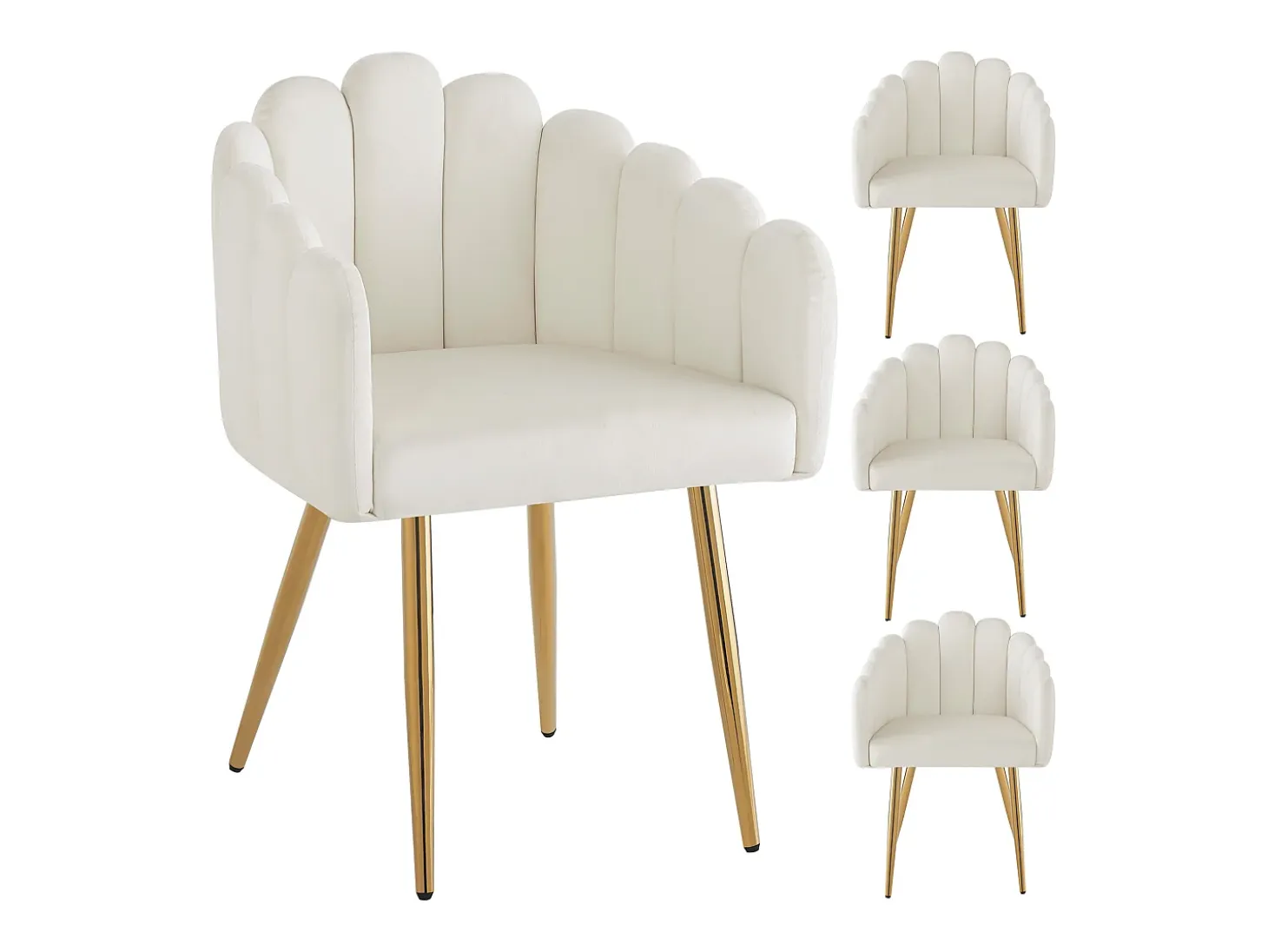 Juego de 4 sillas de comedor - 61 x 51,5 x 82 cm - Patas de hierro galvanizado dorado y terciopelo - Beige