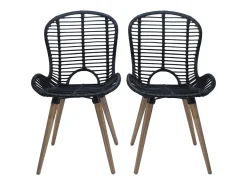 Juego de 4 sillas de comedor de ratán natural negro