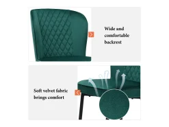 Juego de 2 sillas de comedor, color verde, asiento de terciopelo, patas de metal, respaldo ergonómico.