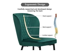 Juego de 2 sillas de comedor, color verde, asiento de terciopelo, patas de metal, respaldo ergonómico.