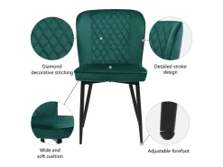 Juego de 2 sillas de comedor, color verde, asiento de terciopelo, patas de metal, respaldo ergonómico.