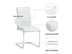 Juego de 2 sillas de comedor modernas con respaldo alto y patas tapizadas, respaldo de rayas cruzadas para comedor, cocina y oficina, color blanco