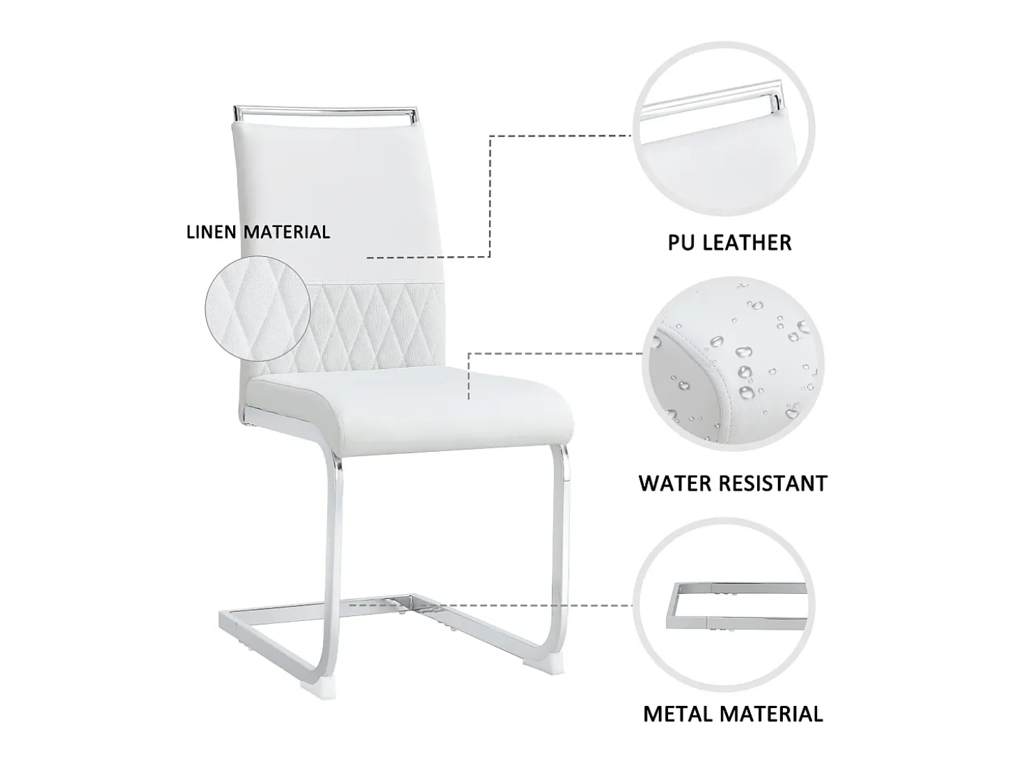 Juego de 2 sillas de comedor modernas con respaldo alto y patas tapizadas, respaldo de rayas cruzadas para comedor, cocina y oficina, color blanco