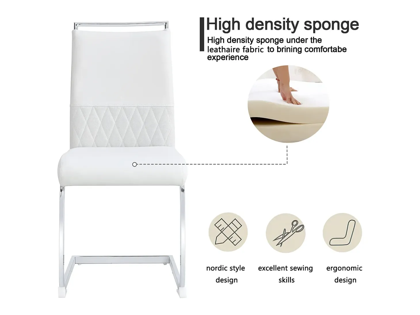 Juego de 2 sillas de comedor modernas con respaldo alto y patas tapizadas, respaldo de rayas cruzadas para comedor, cocina y oficina, color blanco