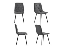 Juego de 4 sillas de comedor, gris oscuro, silla de diseño tapizada, lino sarga, con respaldo, patas de metal
