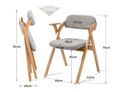 Juego de 2 sillas de comedor - sillas plegables tapizadas con reposabrazos de madera maciza - gris