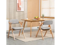 Juego de 2 sillas de comedor - sillas plegables tapizadas con reposabrazos de madera maciza - gris