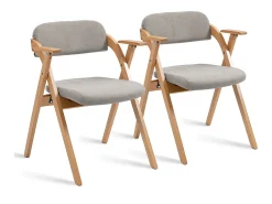 Juego de 2 sillas de comedor - sillas plegables tapizadas con reposabrazos de madera maciza - gris