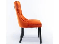 Juego de 2 sillas de comedor - Sillas con respaldo acolchado, patas de madera y ribete de tachuelas - terciopelo naranja