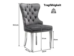 Juego de 2 sillas de comedor - 53 x 62,5 x 94,5 cm - silla tapizada - patas de metal - terciopelo - gris