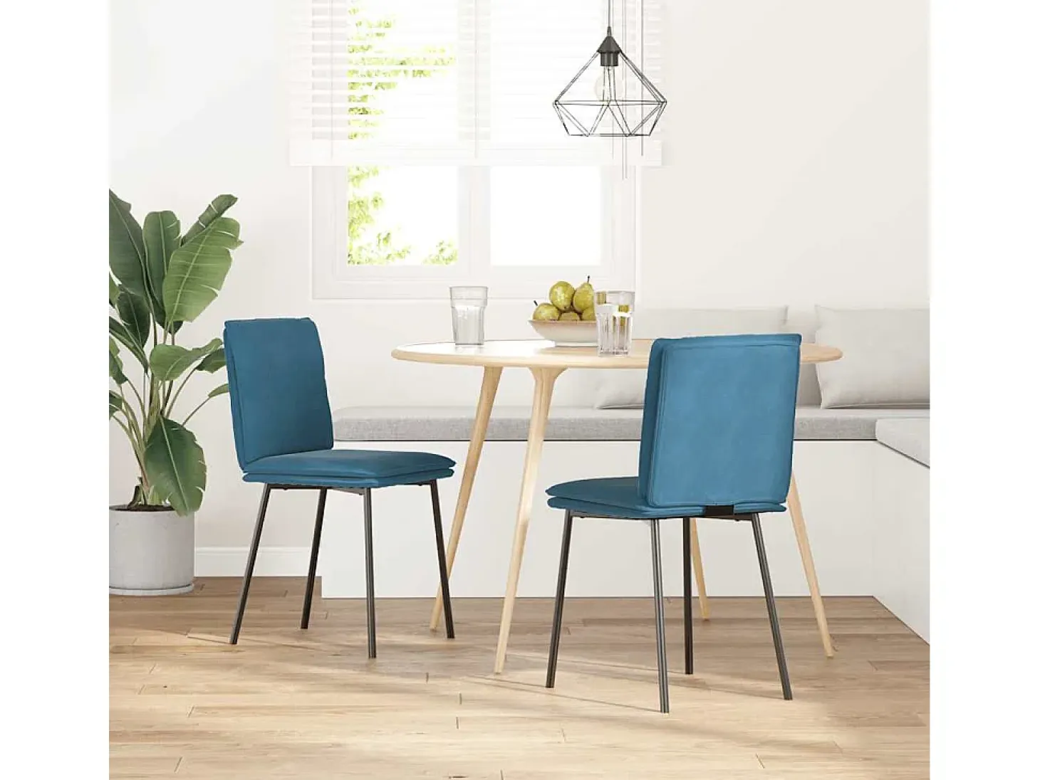 Juego de 2 sillas de comedor de terciopelo azul