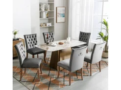 Juego de 6 sillas de comedor - sillas de comedor de terciopelo gris - con respaldo acolchado y patas de madera