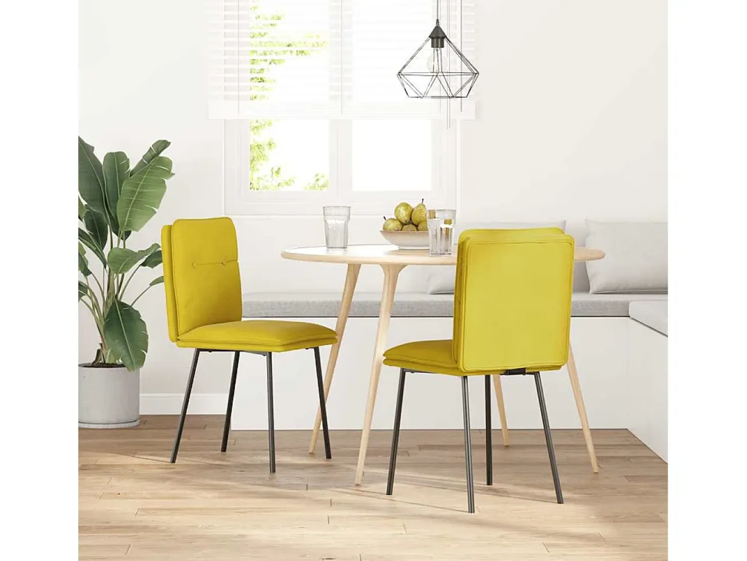 Juego de 2 sillas de comedor de terciopelo amarillo