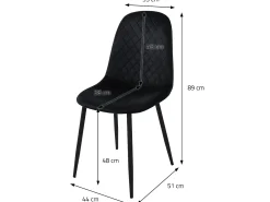 Juego de 4 sillas de comedor tapizadas en terciopelo negro con patas de metal incl. material de montaje ML-Design