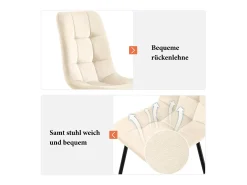 Juego de 4 sillas de comedor de terciopelo - patas de metal - beige