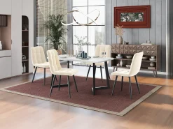 Juego de 4 sillas de comedor de terciopelo - patas de metal - beige