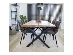 Juego de 2 sillas de comedor MODA - Tela tapizada y patas de acero negro-Color Gris