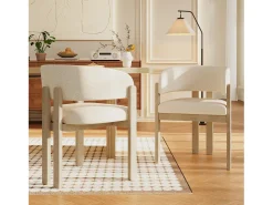 Juego de 6 sillas de comedor de madera maciza - 60 x 51 x 80 cm - respaldo curvo - tapizado de bucle - natural