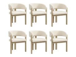 Juego de 6 sillas de comedor de madera maciza - 60 x 51 x 80 cm - respaldo curvo - tapizado de bucle - natural