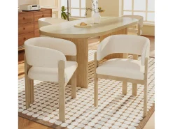 Juego de 6 sillas de comedor de madera maciza - 60 x 51 x 80 cm - respaldo curvo - tapizado de bucle - natural