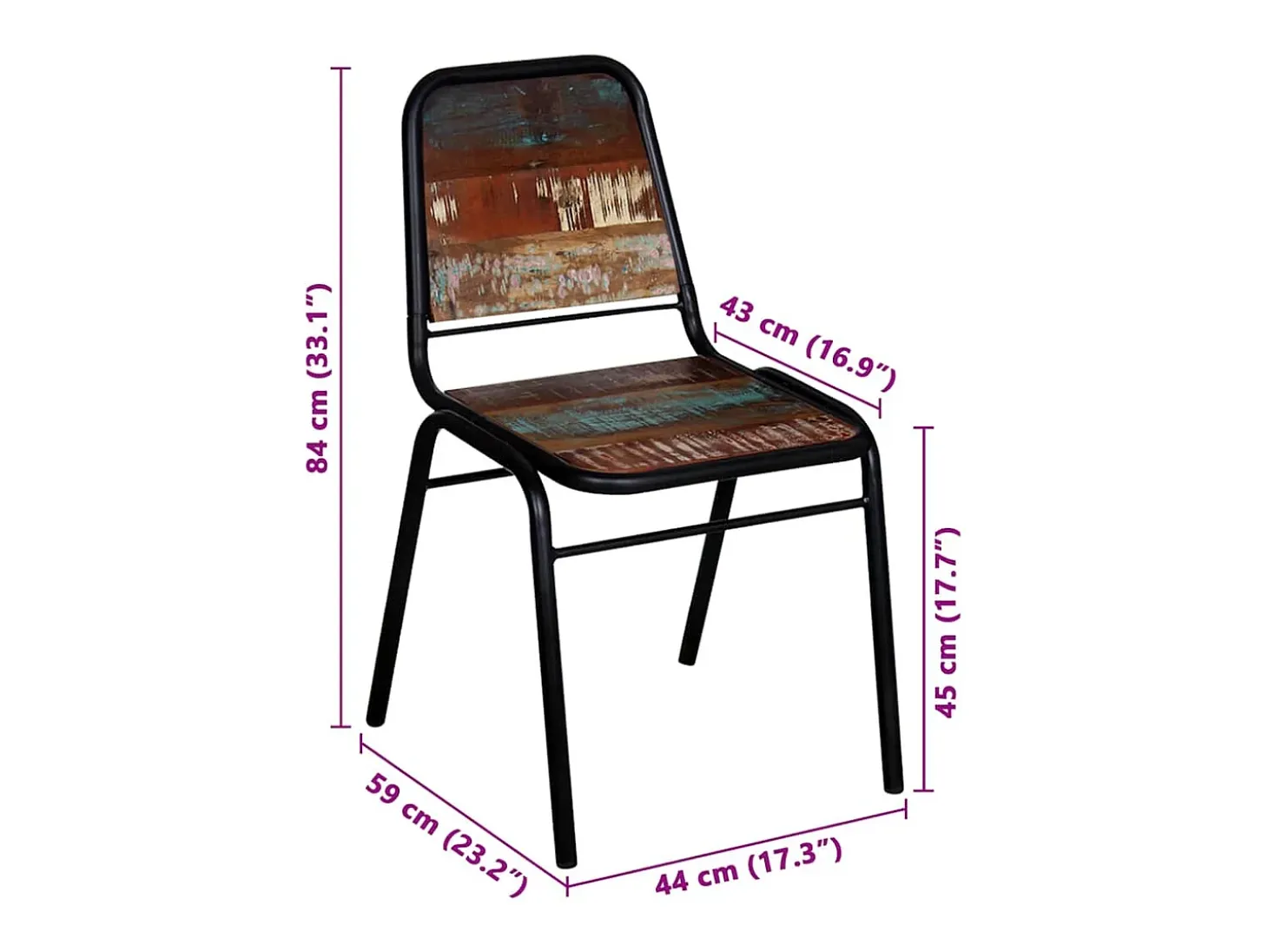 Juego de 4 sillas de comedor de madera maciza recuperada