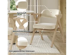 Juego de 2 sillas de comedor plegables - plegables y plegables - cojín de terciopelo - 64,5 x 66,5 x 73 cm - madera - beige