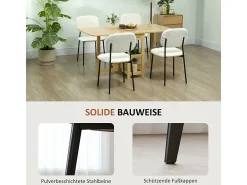 Juego de 4 sillas de comedor, sillas de cocina tapizadas con respaldo, aspecto terciopelo, patas de acero, color blanco