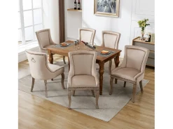 Juego de 4 sillas de comedor - asientos tapizados adornados con tachuelas decorativas y patas de madera maciza - terciopelo beige
