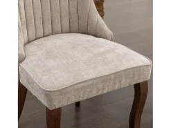 Juego de 2 sillas de comedor con respaldo acolchado y patas de madera - Chenilla beige