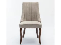 Juego de 2 sillas de comedor con respaldo acolchado y patas de madera - Chenilla beige
