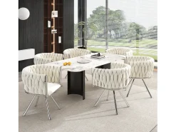 Juego de 2 sillas de comedor de terciopelo, giratorias 360°, con base de metal de 4 patas, beige y plateado