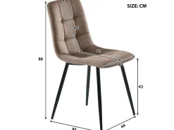 Juego de 4 sillas de comedor - estructura metálica - tela terciopelo - marrón