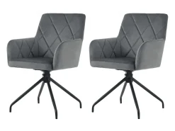 Juego de 2 sillas de comedor giratorias de terciopelo gris oscuro con reposabrazos y respaldo y patas de metal
