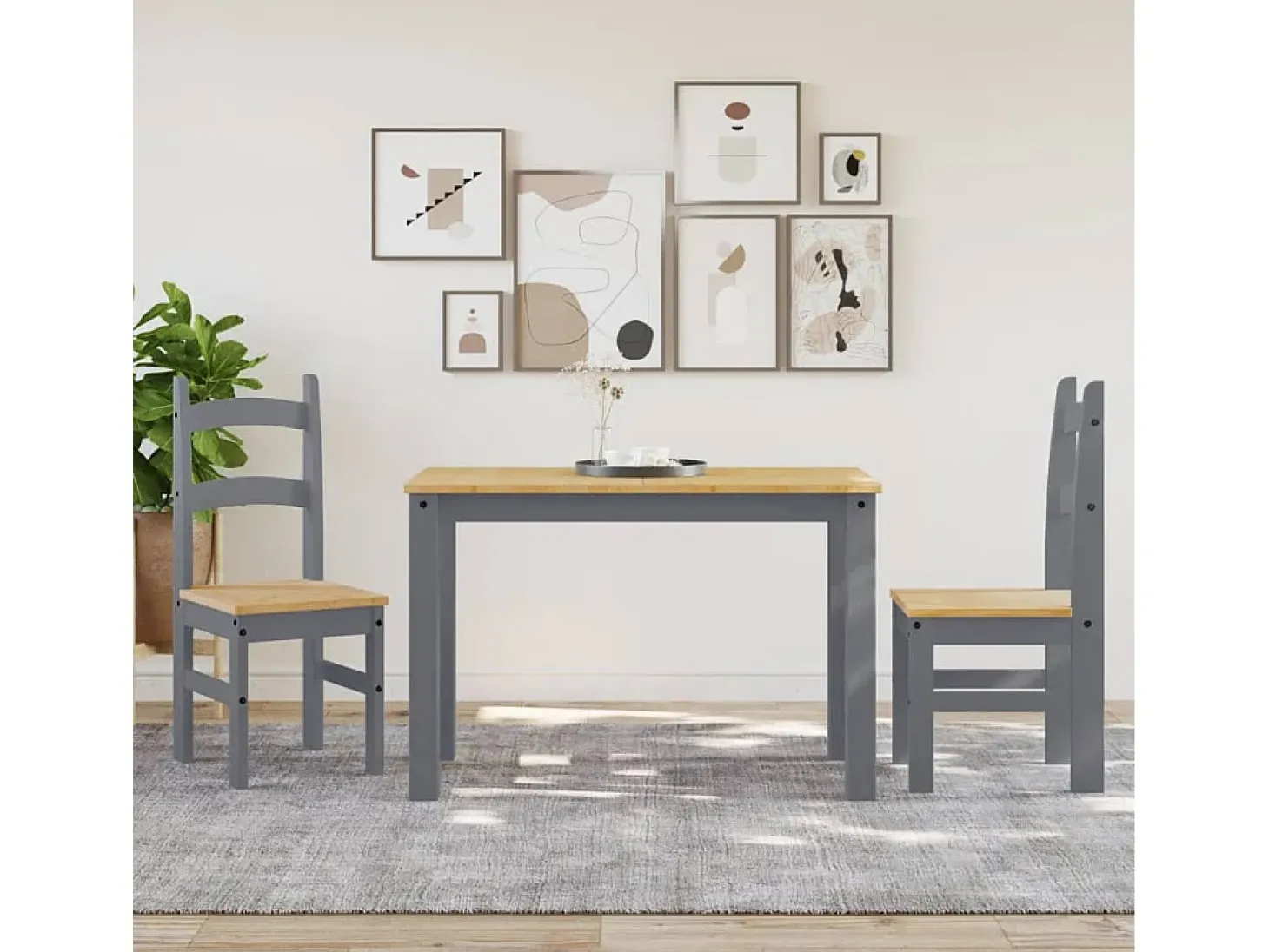 Juego de 2 sillas de comedor gris 40x46x99 cm madera maciza de pino