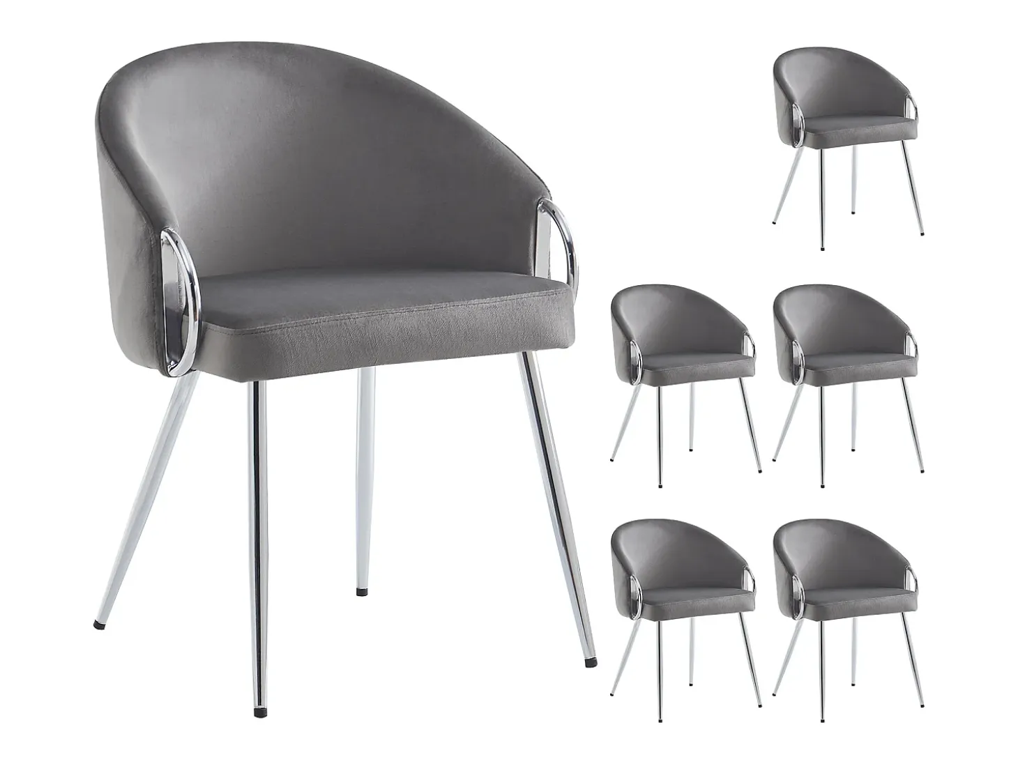 Juego de 2 sillas de comedor con reposabrazos - 56 x 56 x 76 cm - Patas de terciopelo y metal dorado - Gris