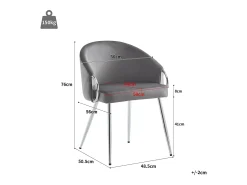 Juego de 2 sillas de comedor con reposabrazos - 56 x 56 x 76 cm - Patas de terciopelo y metal dorado - Gris