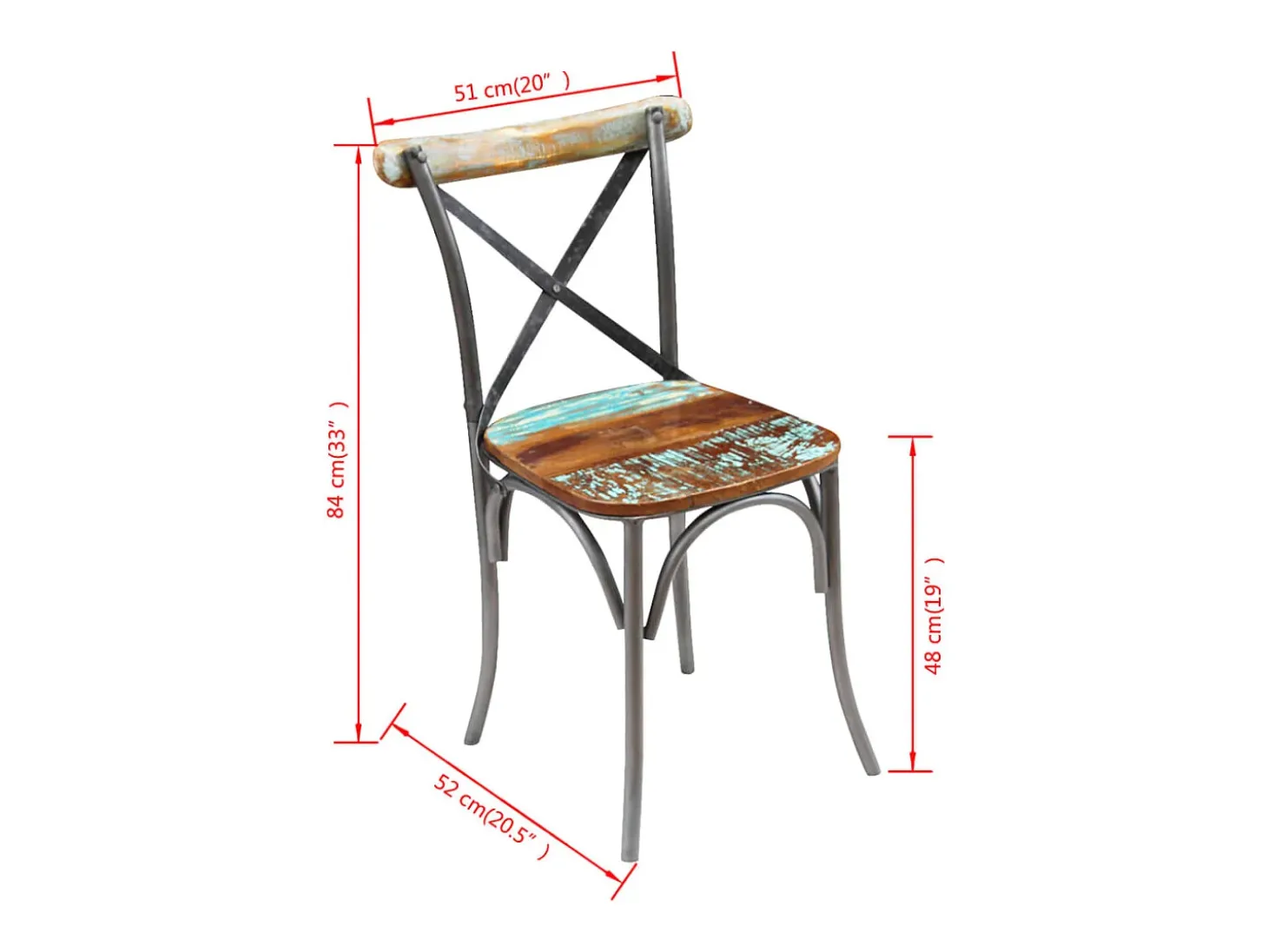Juego de 2 sillas de comedor de madera maciza recuperada