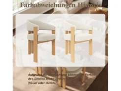 Juego de 6 sillas de comedor ergonómicas - 57,5 x 43 x 78 cm - con acolchado y patas de hierro - Franela - beige y natural