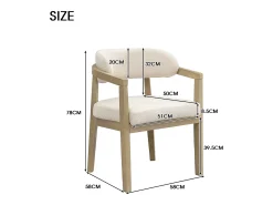 Juego de 6 sillas de comedor de madera maciza - 58 x 58 x 78 cm - Estilo moderno - tapizado en bucle - color natural