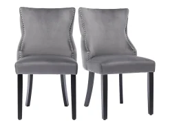 Juego de 2 sillas de comedor, terciopelo gris, con costuras de botones, estructura de madera maciza