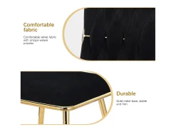 Juego de 2 sillas de comedor modernas tapizadas en terciopelo con estructura de metal dorado, color negro.