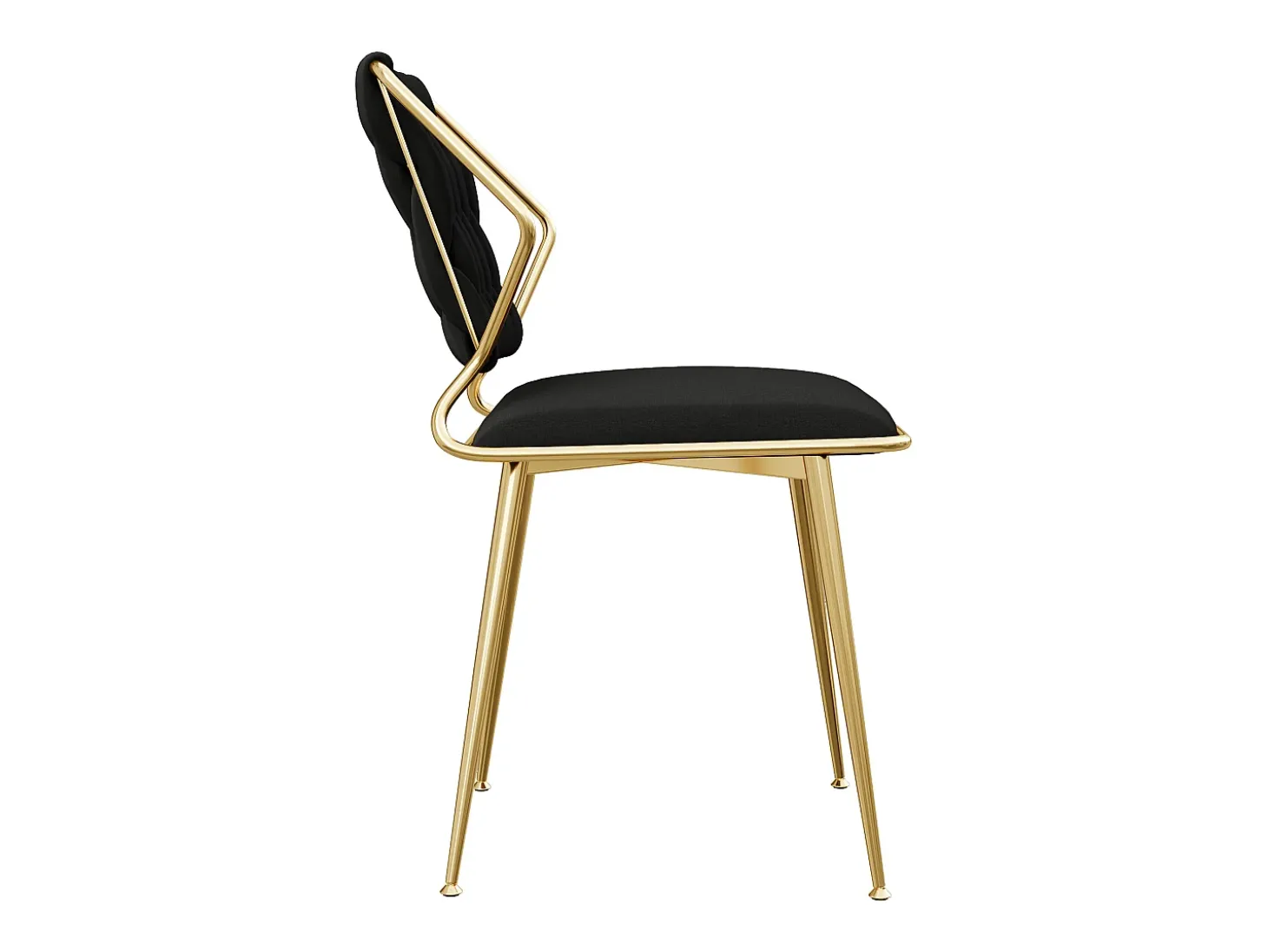 Juego de 2 sillas de comedor modernas tapizadas en terciopelo con estructura de metal dorado, color negro.