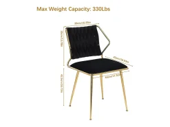 Juego de 2 sillas de comedor modernas tapizadas en terciopelo con estructura de metal dorado, color negro.